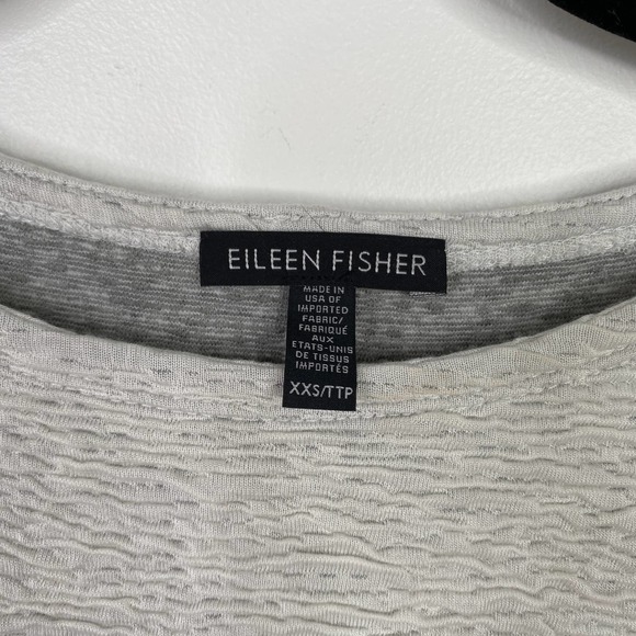 EILEEN FISHER light grey textured long sleeve side slit top XXS - Picture 4 of 6